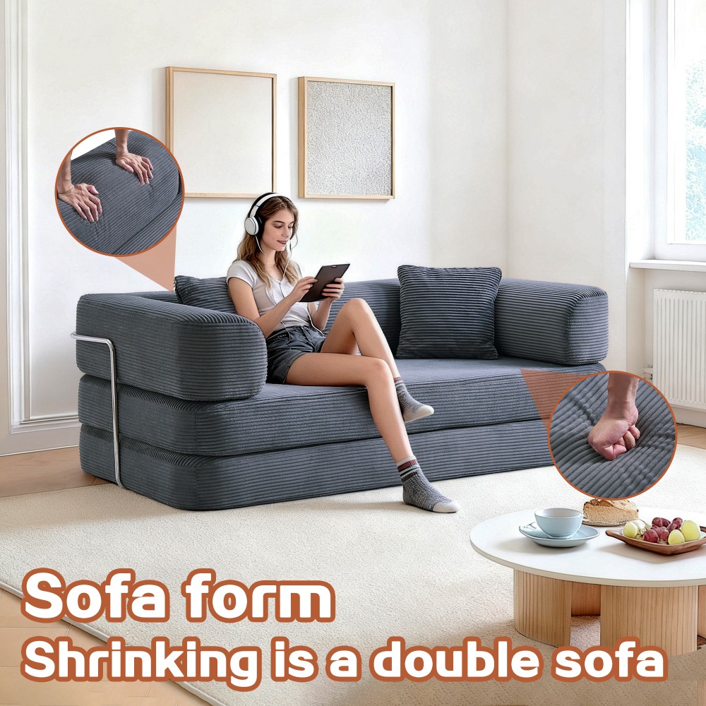 Modular Floor Sofa Bed w/Blanket Pillow,75"L Corduroy for Living Room