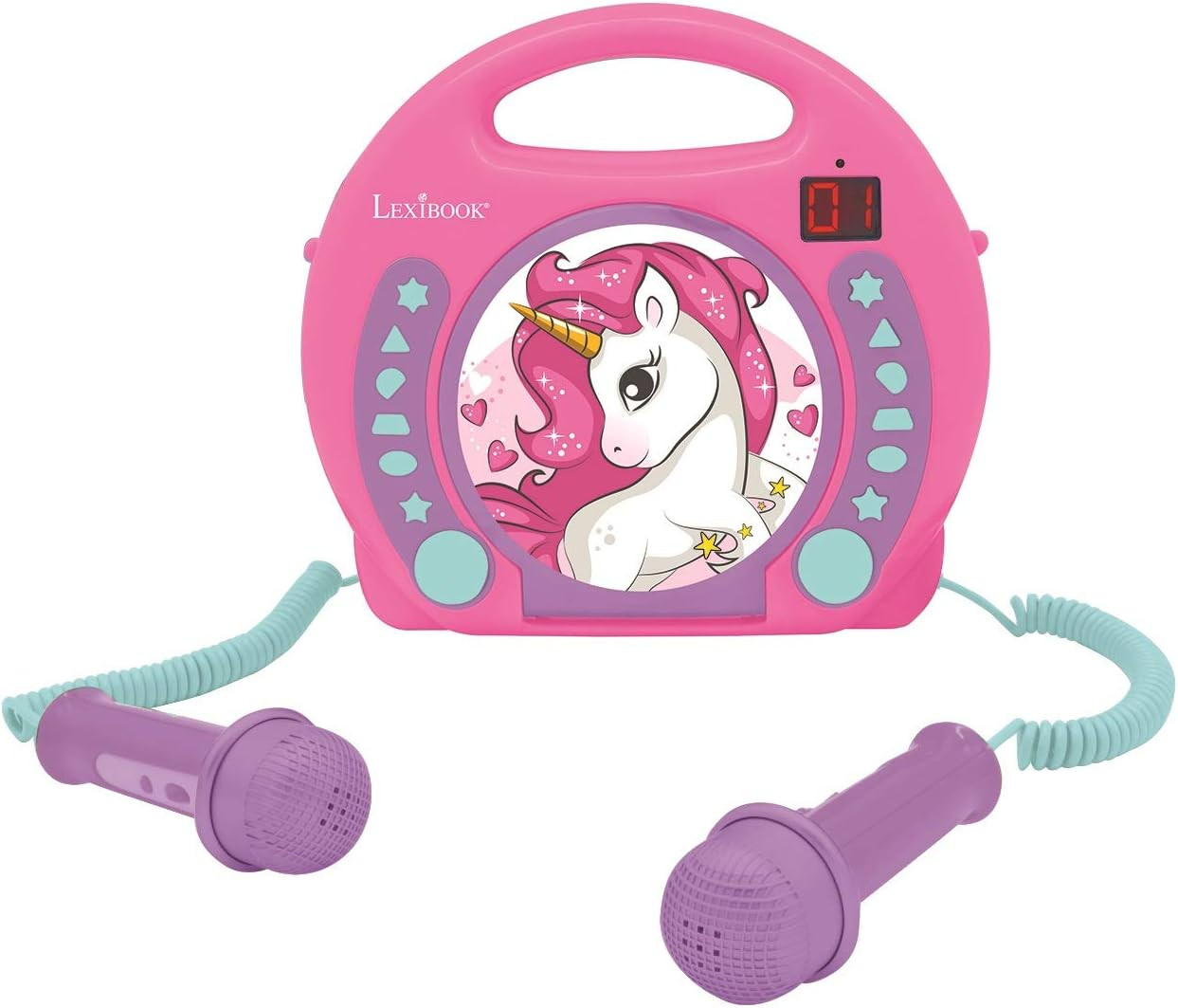 Unicorn - CD Player with Mics, Programming Function, Headphones Jack, for Kids,