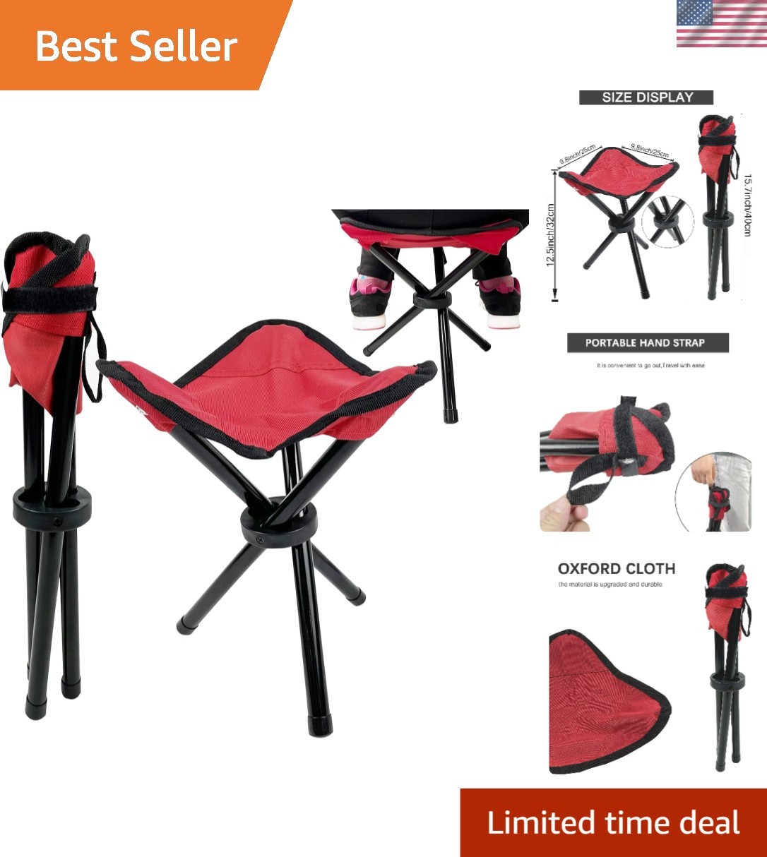 Red Ultra-Portable Folding Fishing Stool - Supports 300 lbs for All Adventures