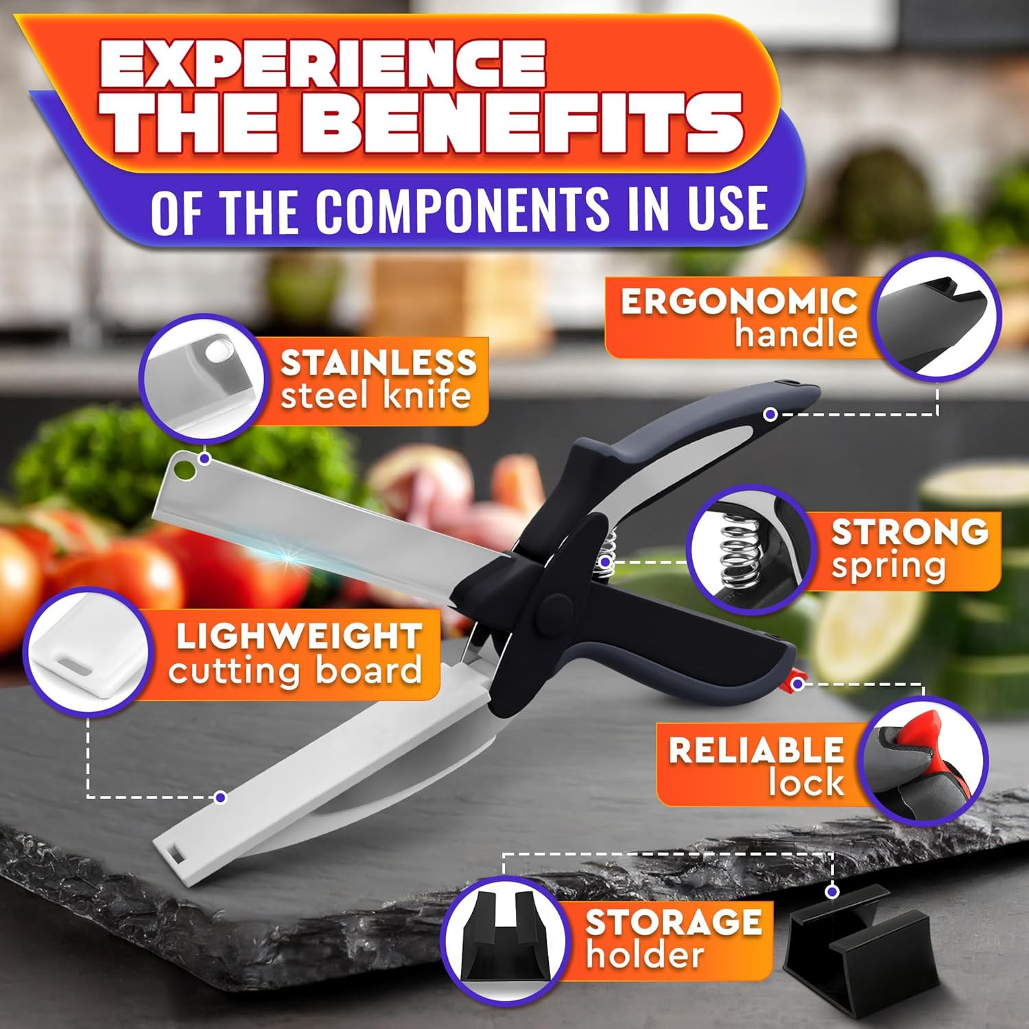 Cutting Board Scissors - Smart Kitchen Scissors with Cutting Board Vegetable Sci