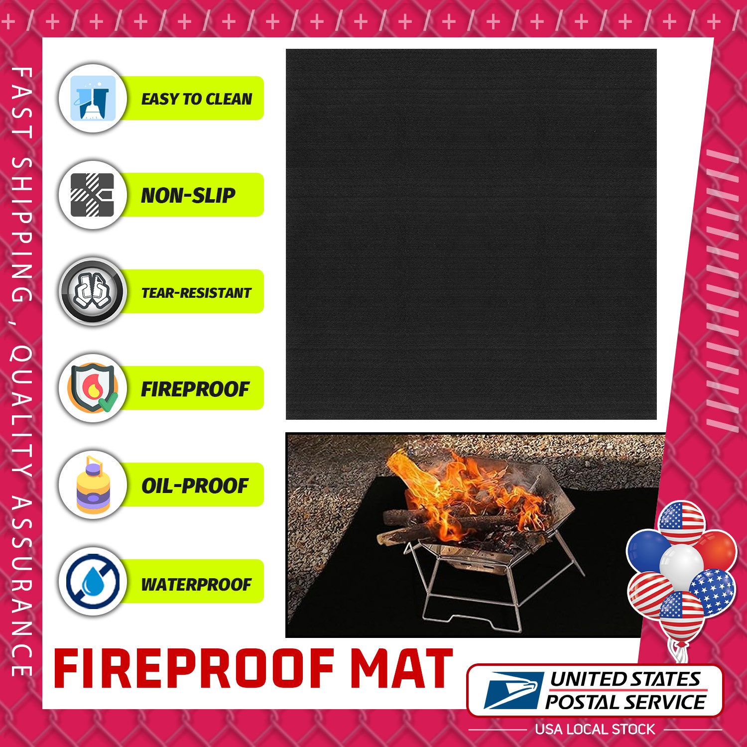 50X50cm Fireproof Indoor Fireplace Mat Protector, Outdoor Flame-Resistant Pad