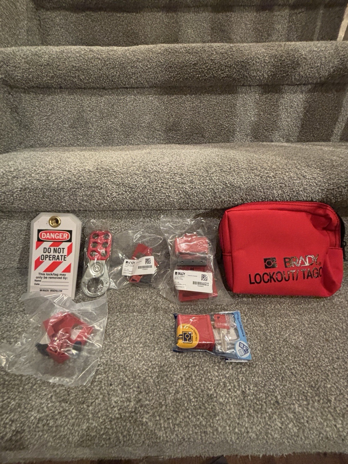 Brady Lockout Tagout Kit with Accessories, Red Bag, Multiple Devices, Tags