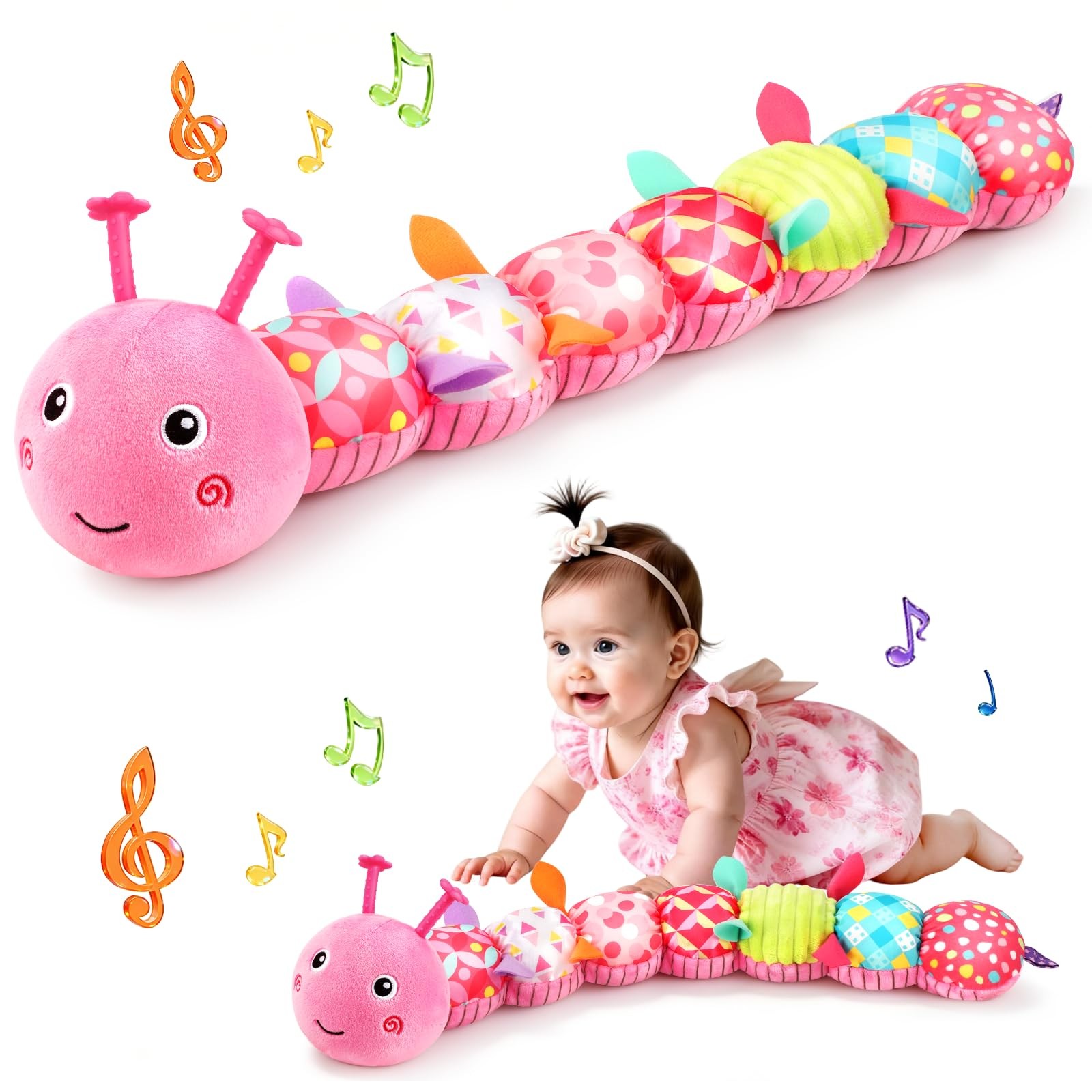 Baby Toys Musical Caterpillar, Infant Stuffed Animal for 0-6 6-12 Months Pink