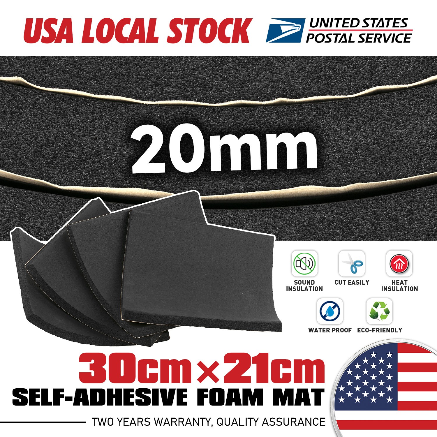 4 Sheets 20MM 12"x8" Adhesive Neoprene Rubber Sheet Sponge Foam Pad for Craft