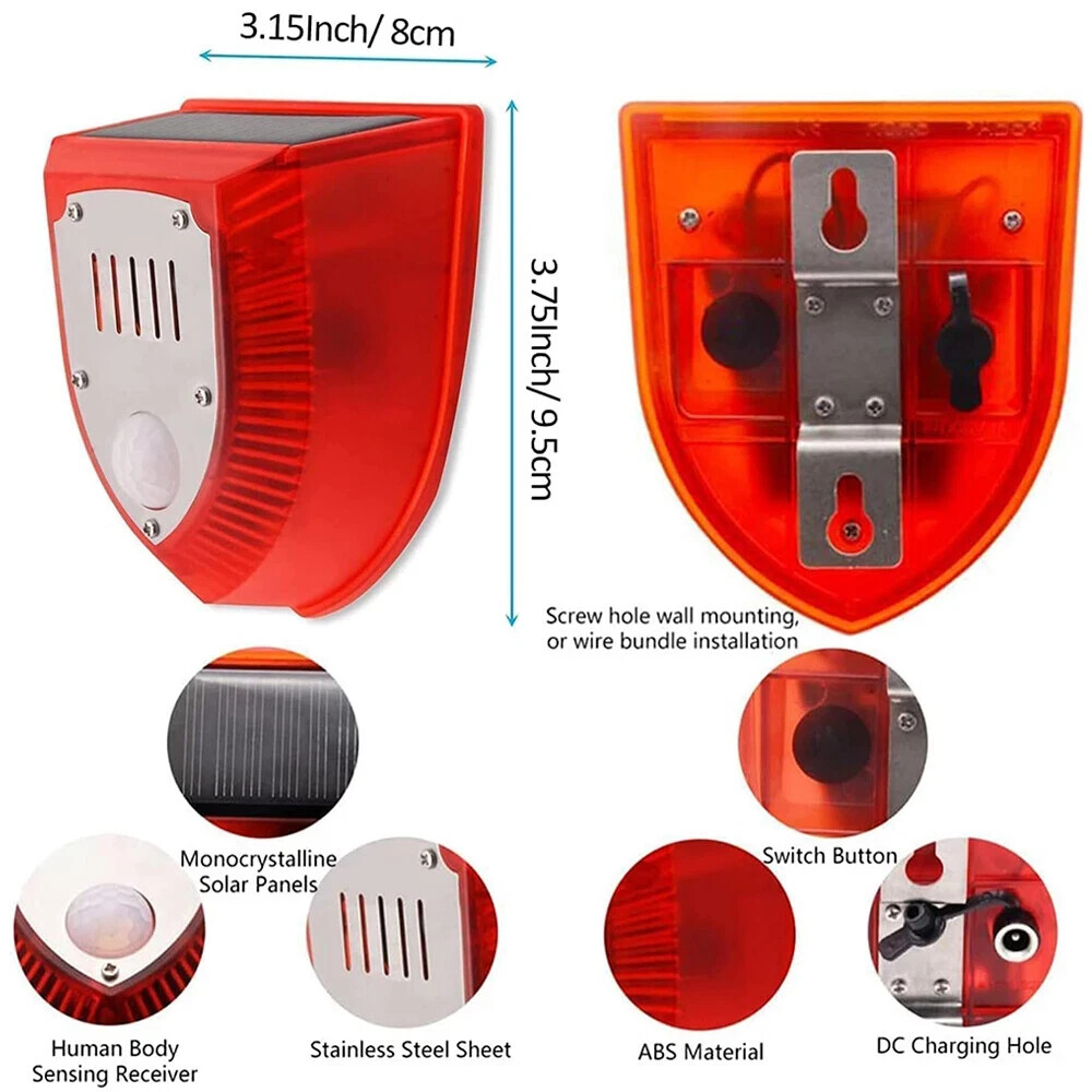 4Pack Solar Alarm LED Light Strobe Wireless Motion Sensor Detector Warning Lamp