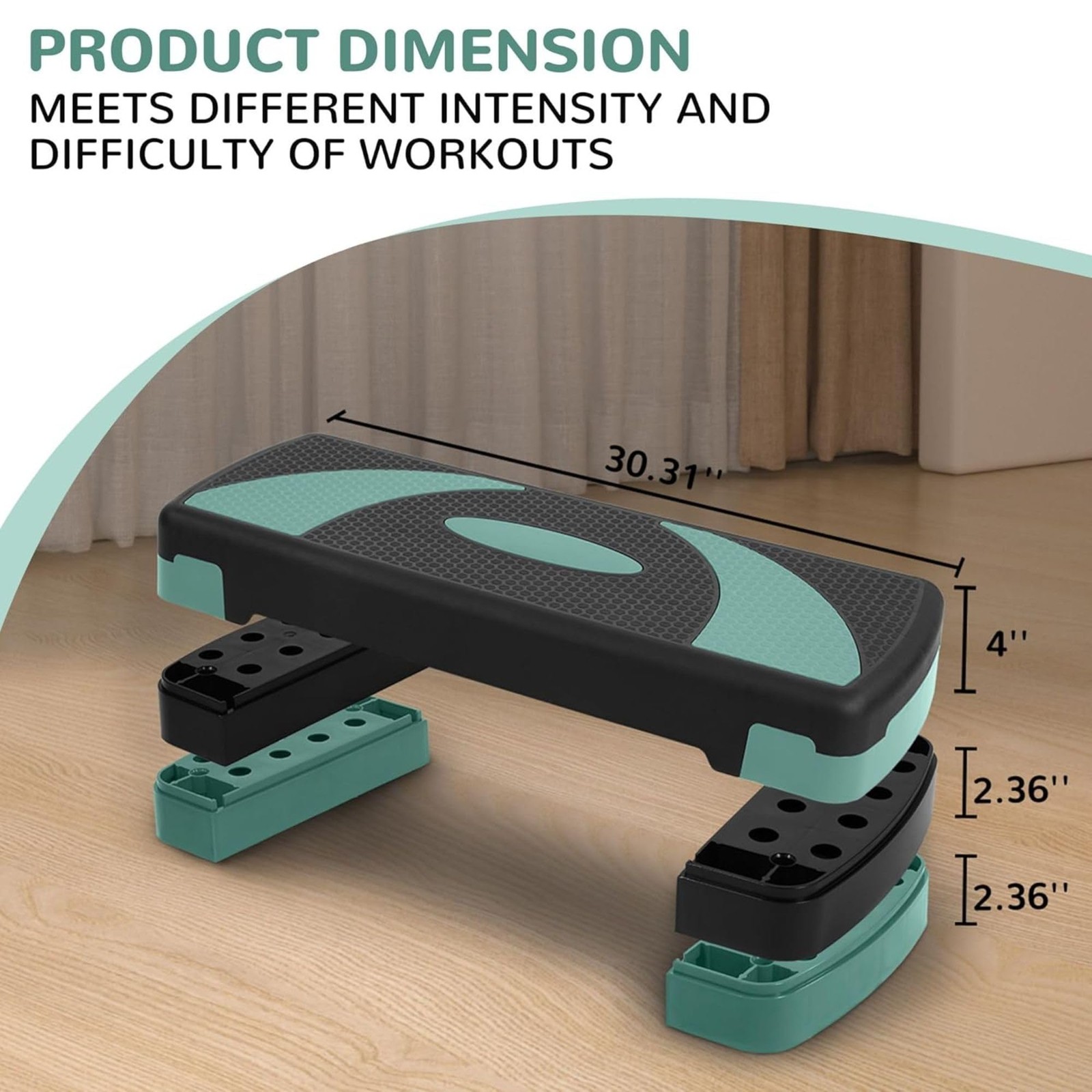 Step Aerobic Platform, 31" Exercise Step with 3 levels Adjustable Height, 4 S...