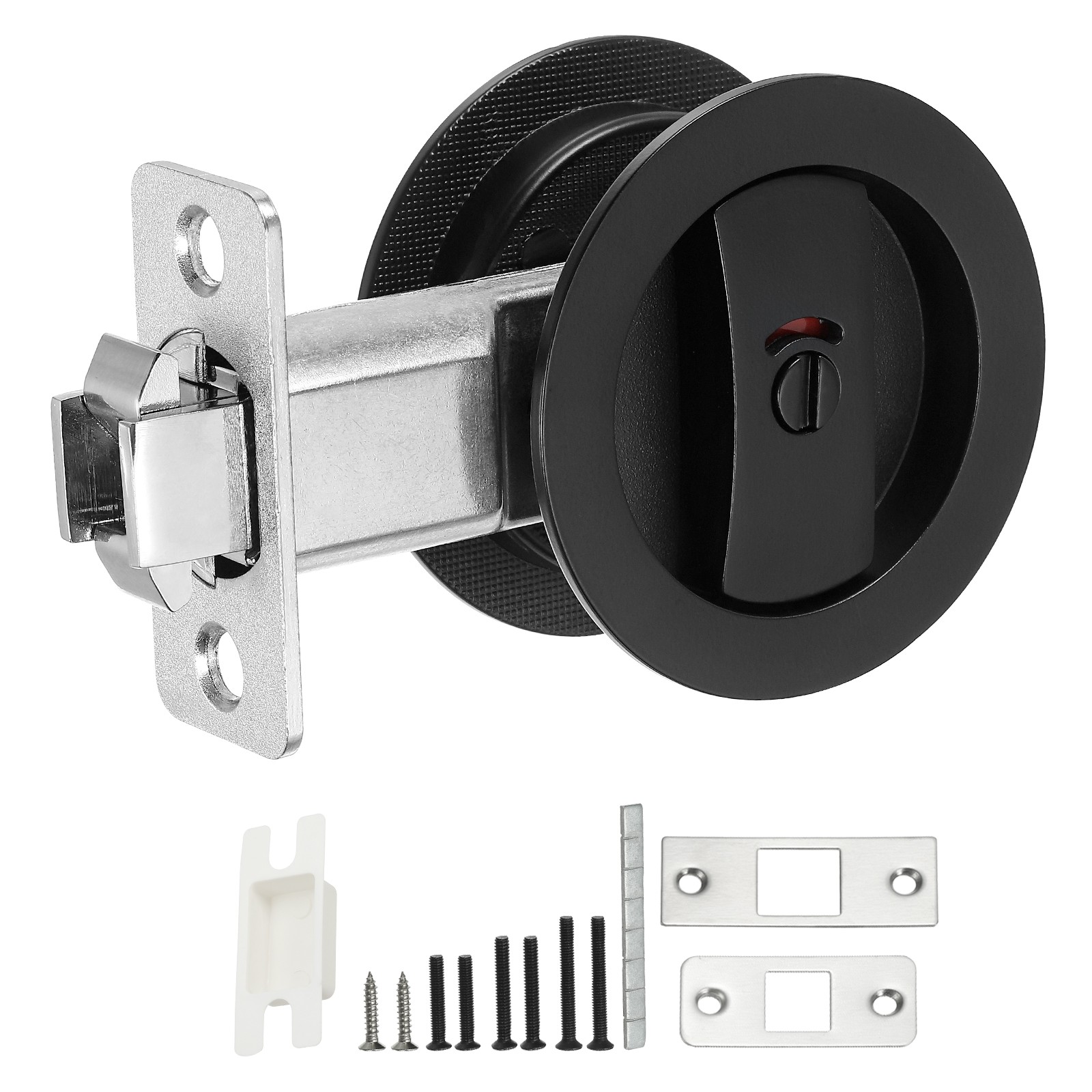 Round Recessed Door Lock with Color Coded Indicators 2 3/8" Backset Black