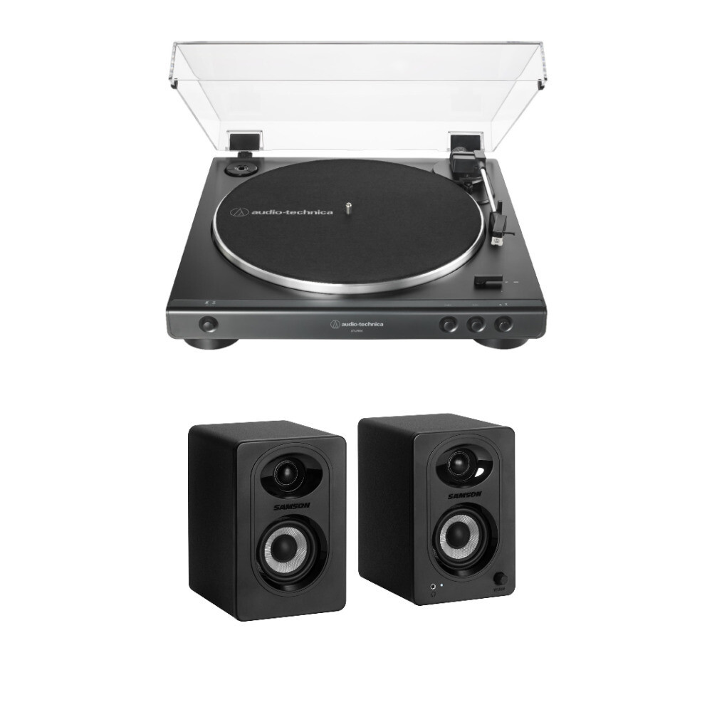 Audio-Technica ATLP60X Turntable Black Bluetooth Monitors Pair