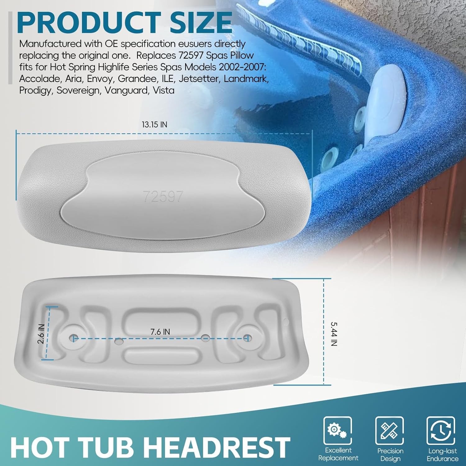 72597 Hot Tub Head Rest Pillow for Highlife Series Spas Aria (AR) Grandee (G)