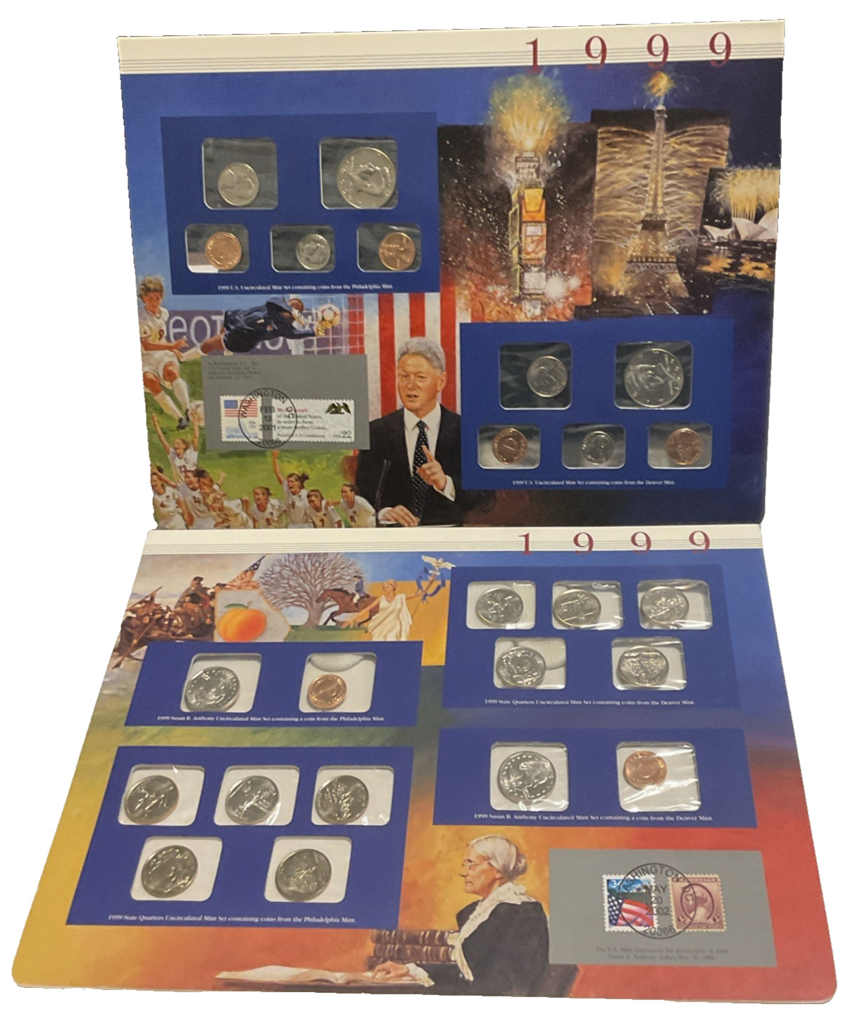 1999 P/D Uncirculated Mint Set Postal Commemorative Society Coin & Stamps