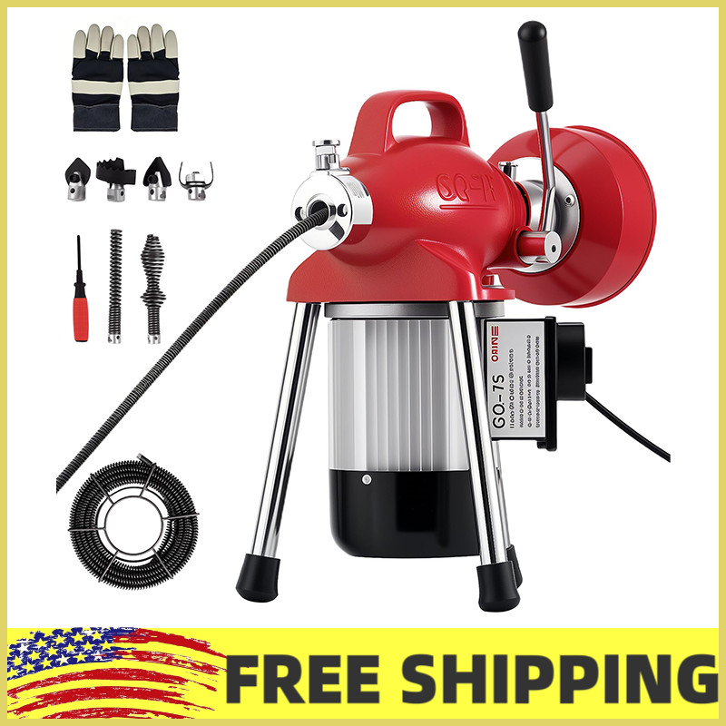 Auto-Feed Sewer Snake Drain Cleaning Machine W/66FT x 5/8" & 16FT x 3/8" Cables