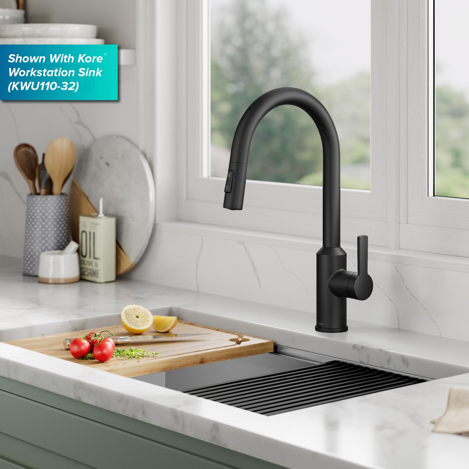 Kraus KSF-2830 Oletto Touchless Sensor Pull-Down Single Handle - Black