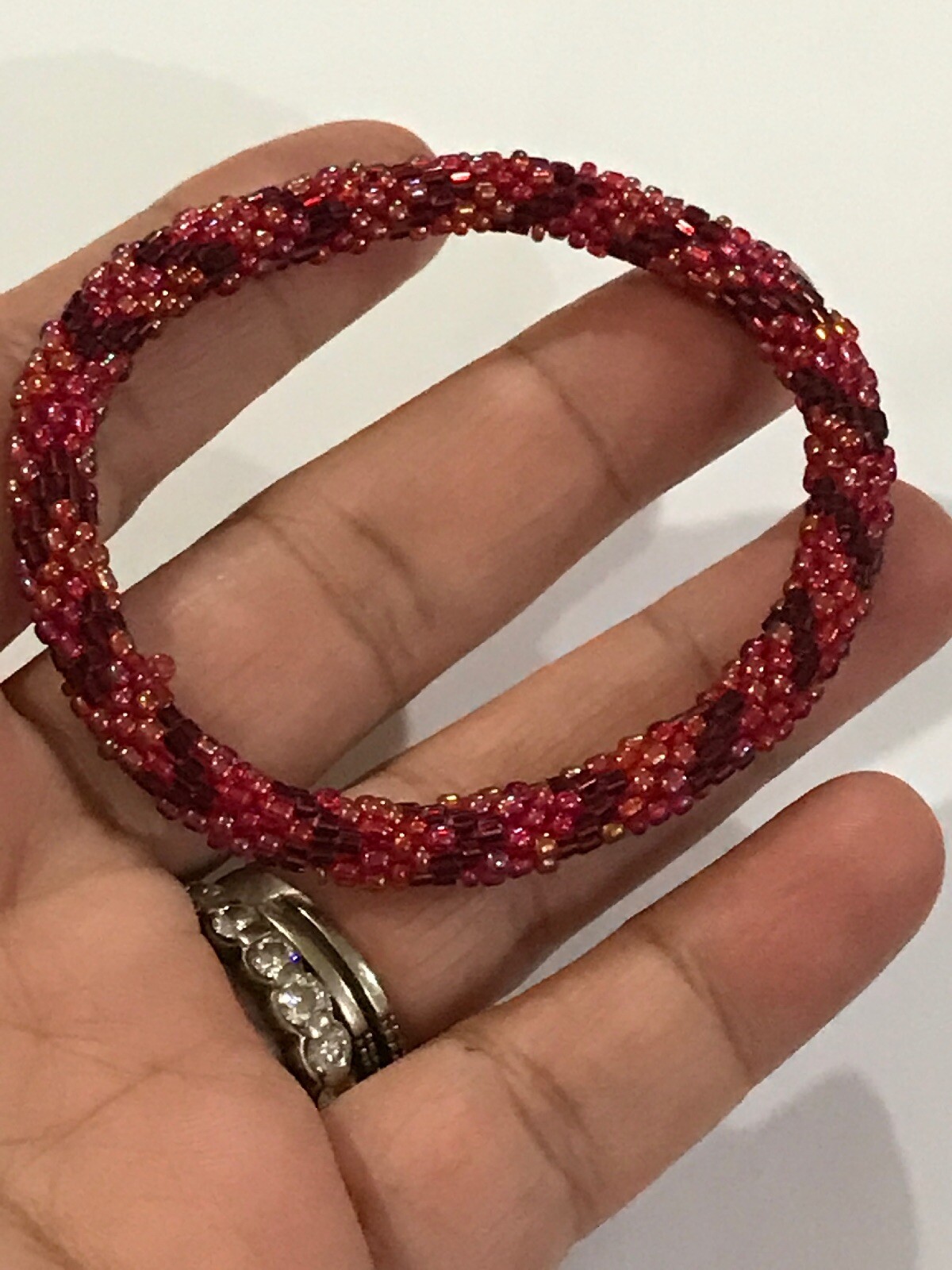 plaid seed bead crochet bracelet 7”