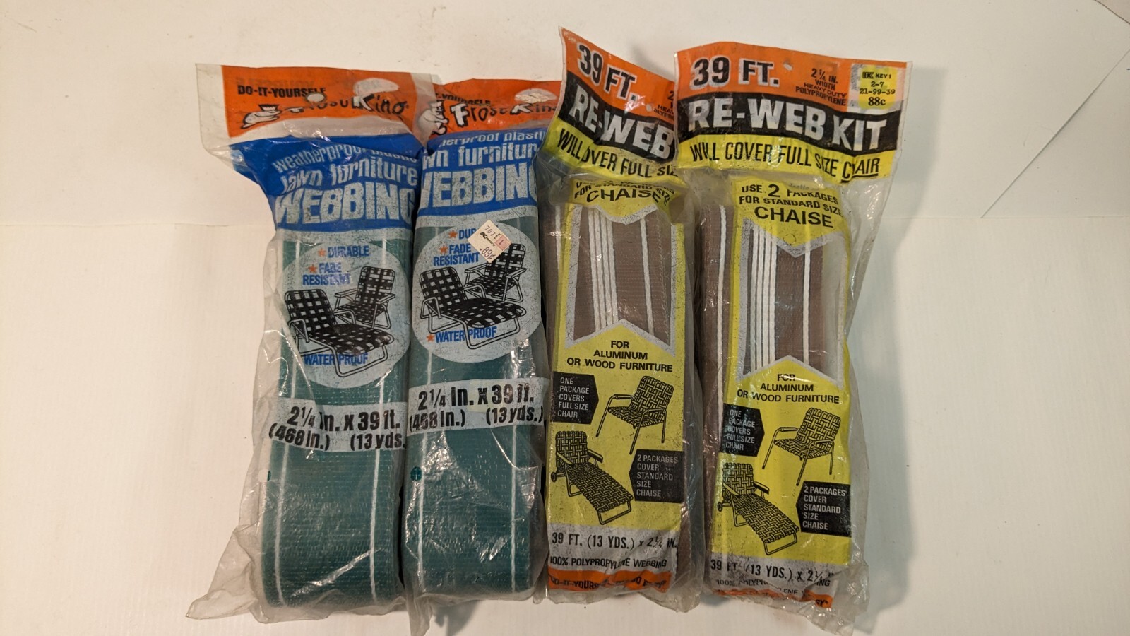 Vintage Aluminum Lawn Chair Re-Web 2 Packs Green 2 Packs Brown 39ft per Pack