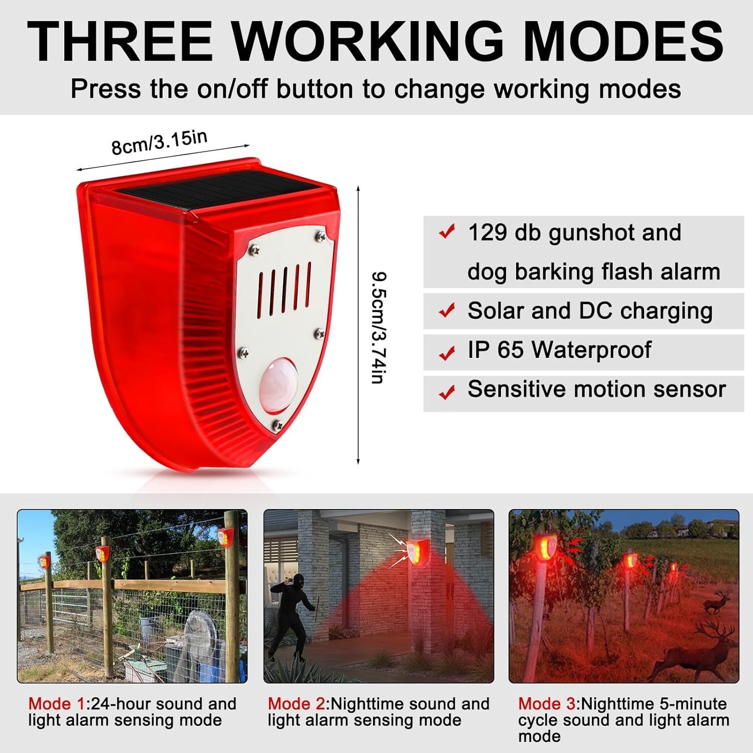 4Pack Solar Alarm LED Light Strobe Wireless Motion Sensor Detector Warning Lamp