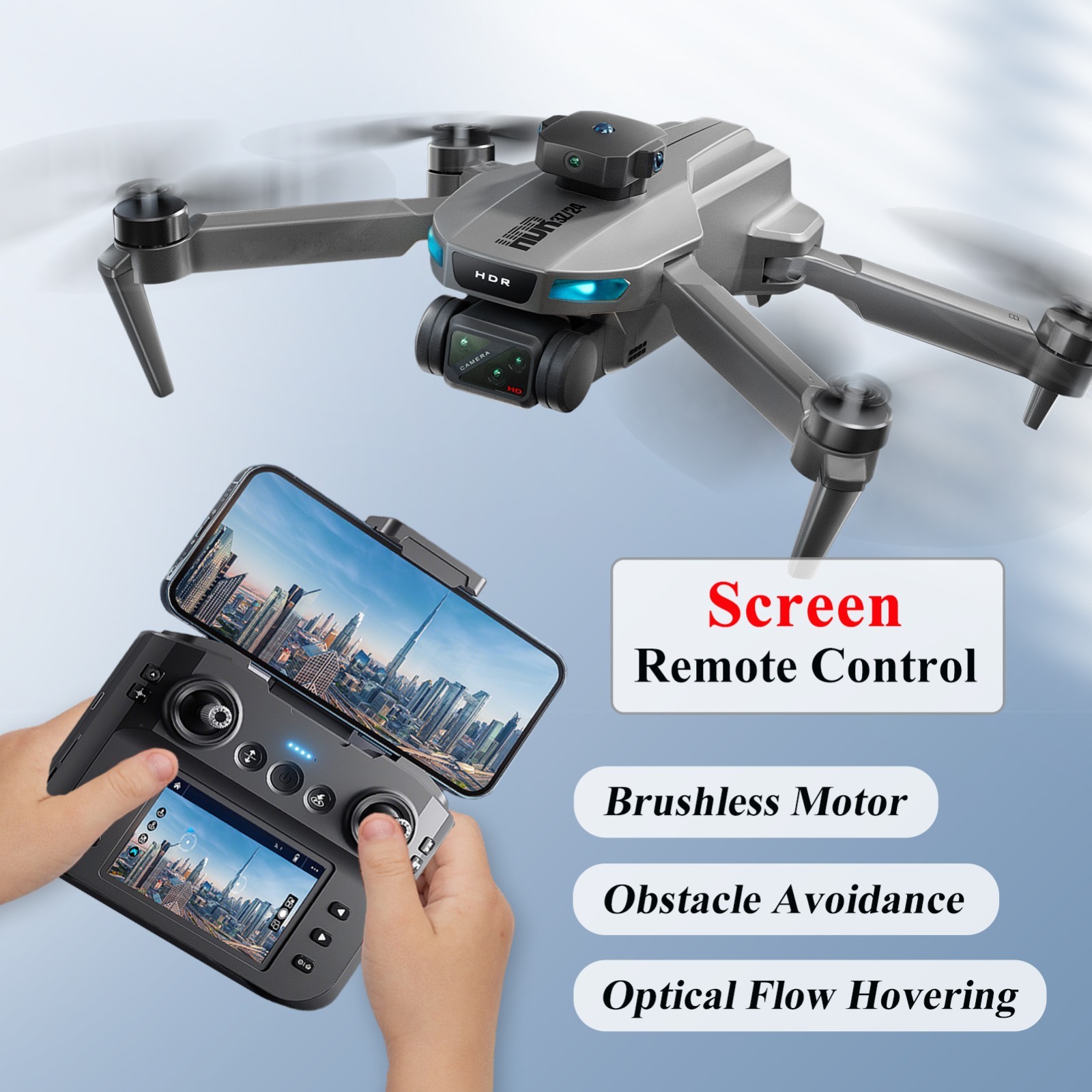 1080P Camera Drone with Screen Remote Obstacle Avoidance 200m Range Under 250g