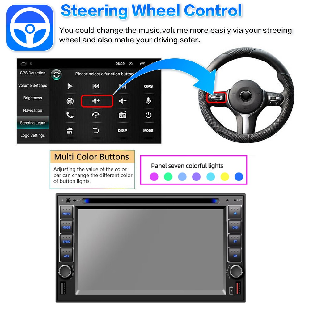 6.2" USB/SD/AUX Stereo Touch Screen Bluetooth 2 Din DVD/CD Player Remote control