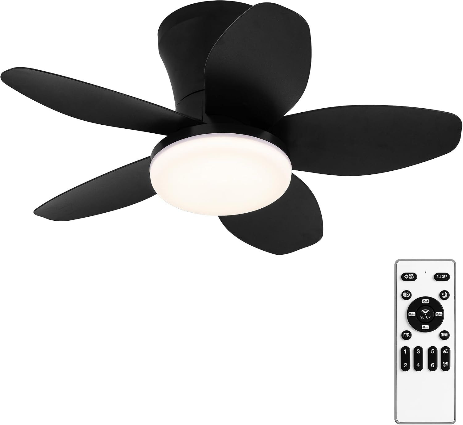 25 Inch Small Ceiling Fans with Lights, 5 Blades Flush Mount with Remote | 6 Spe