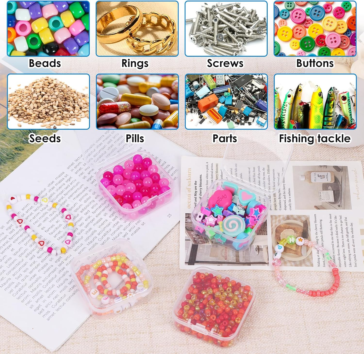 Bead Organizer Box, 72Pcs Small Clear Plastic Bead Storage, Mini Craft Storage C