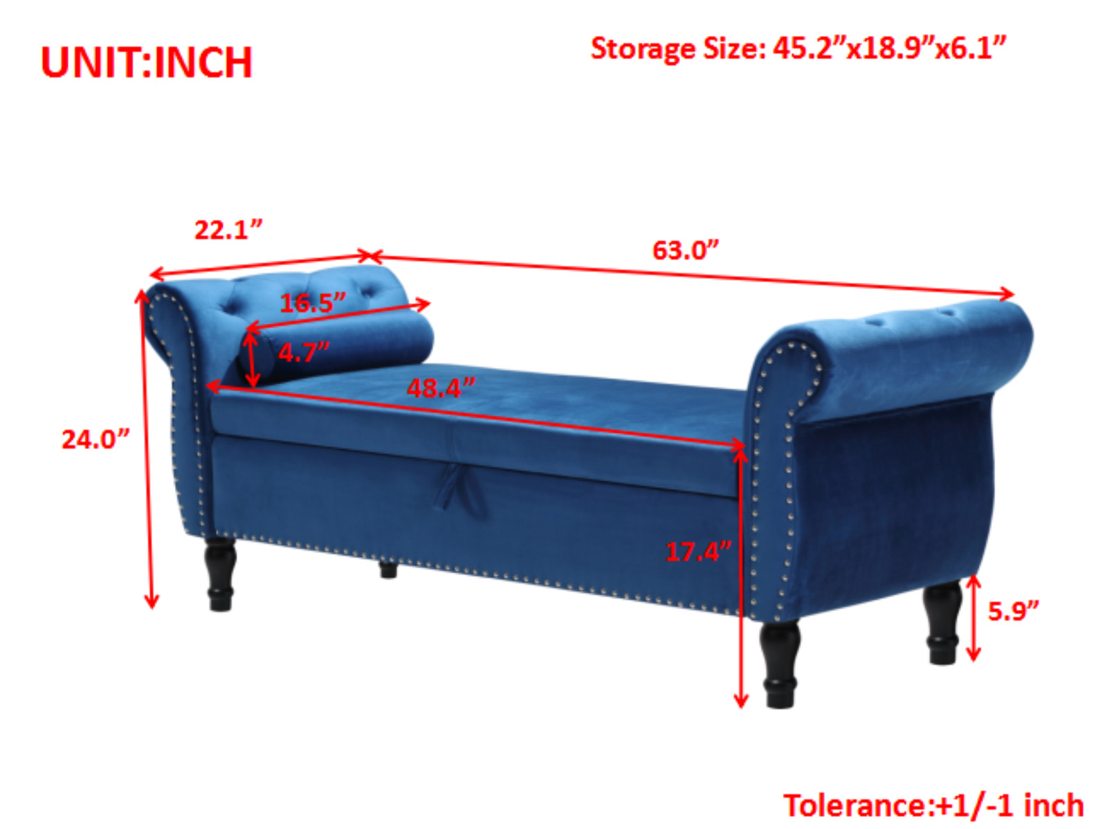 Aijia 63" Velvet Multifunctional Storage Bench Rectangular Sofa Stool Buttons Tu