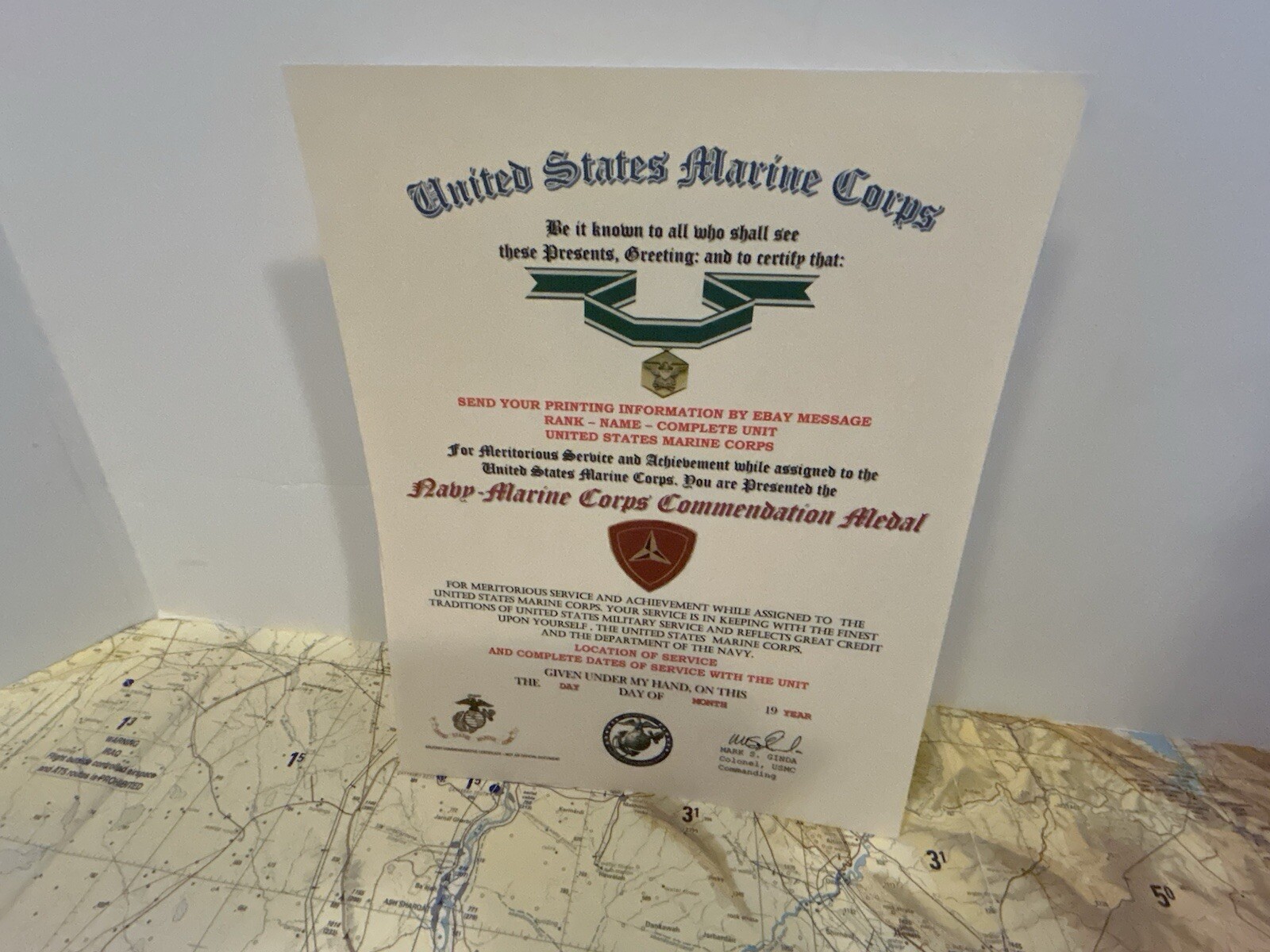 U.S.M.C. / NAVY COMMENDATION MEDAL CERTIFICATE - 3RD MARINE DIVISION