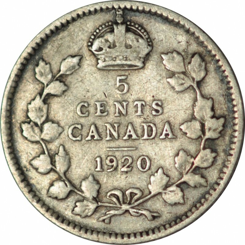 1920 Canada 5 Cents Silver- Obverse Edge Fold Error!! -d1633csx2
