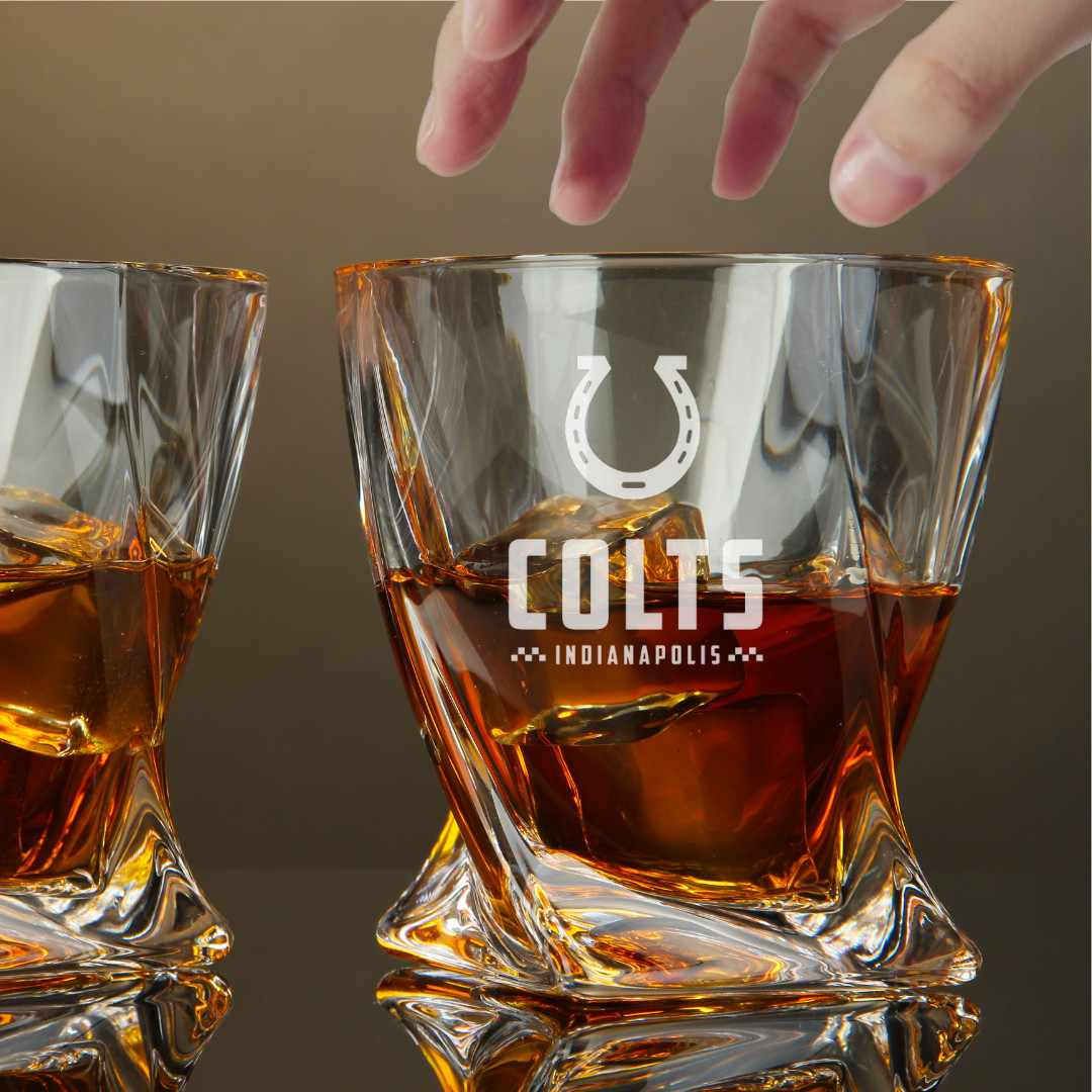 Custom Engraved Indianapolis Colts Whiskey Glass – 10 oz Twisted Rocks Glass