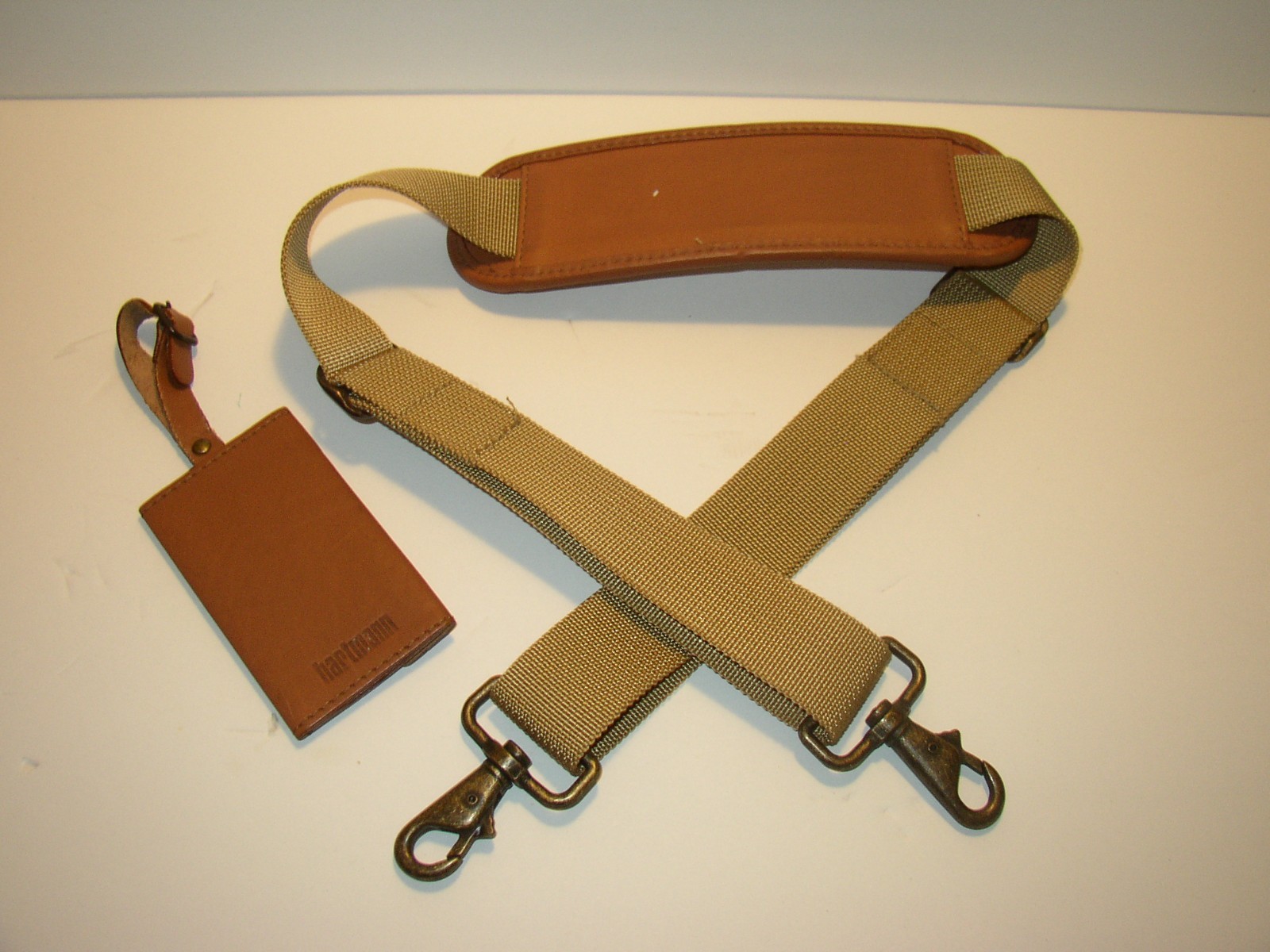 Vtg Hartmann Luggage Suitcase Briefcase Canvas Leather Shoulder Strap & Name Tag