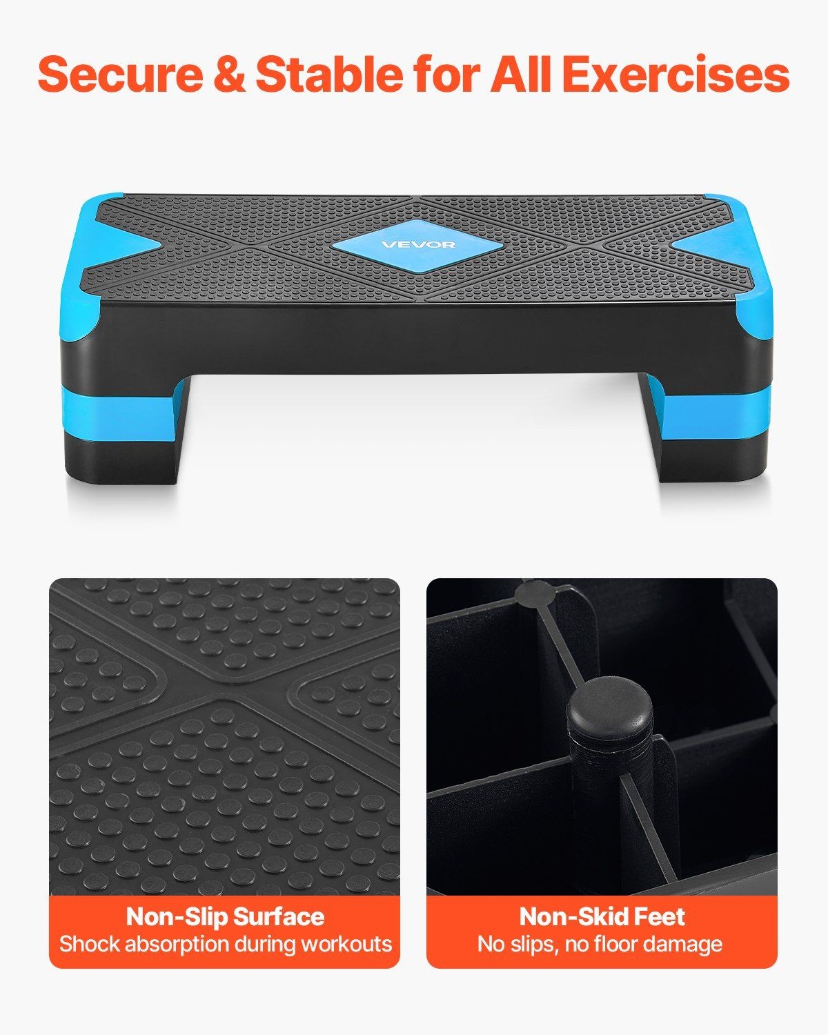 Efficient Workout Step Deck 28in 4 Height Combos Floor-Protection Blue