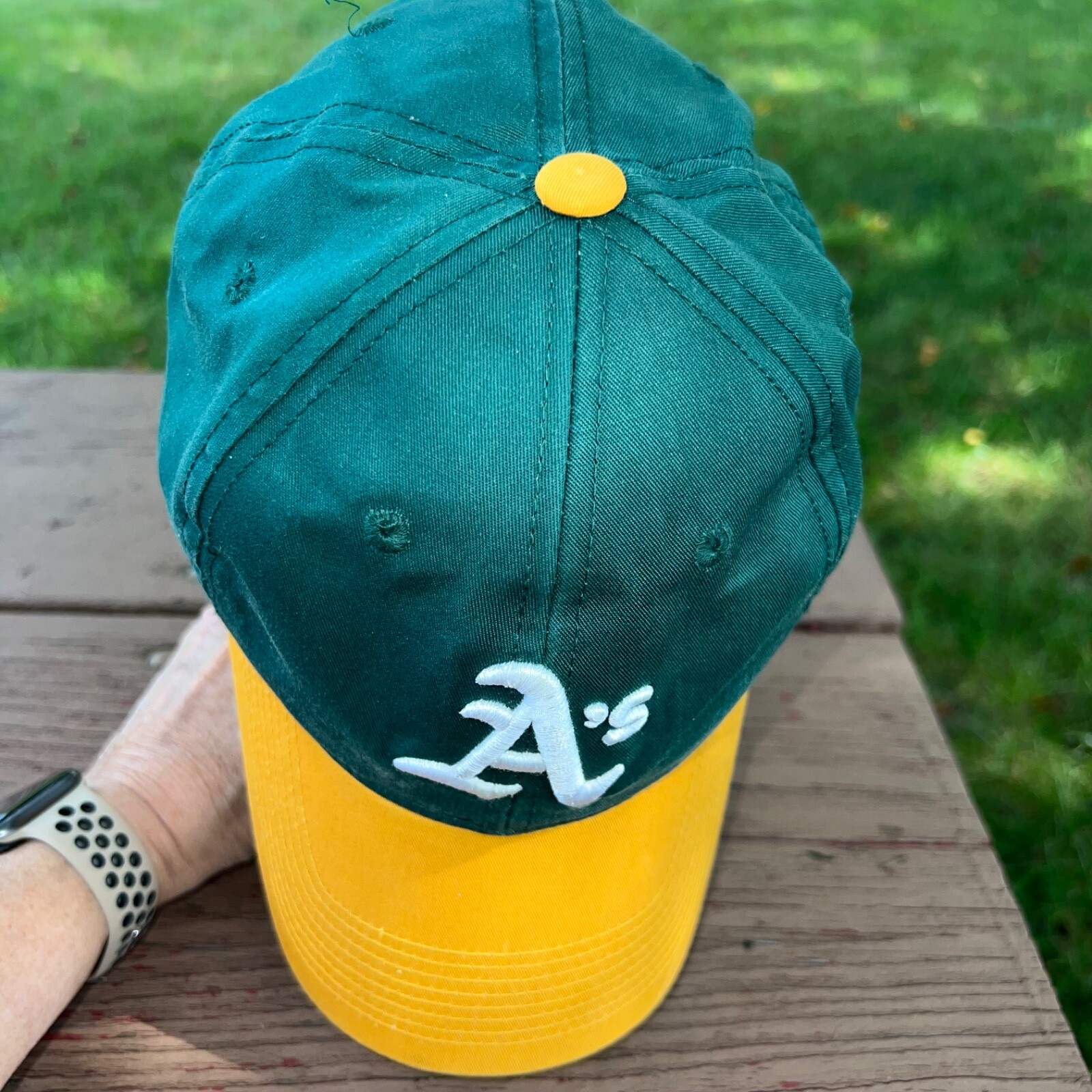 Oakland As Green with Yellow Team MLB Hat Cap Hook Loop VGC