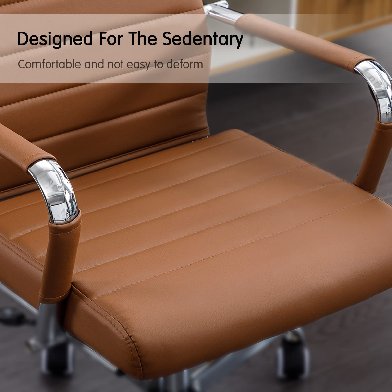 Office Chair Ergonomic High Back Adjustable Swivel Chair with Arms Brown Leather