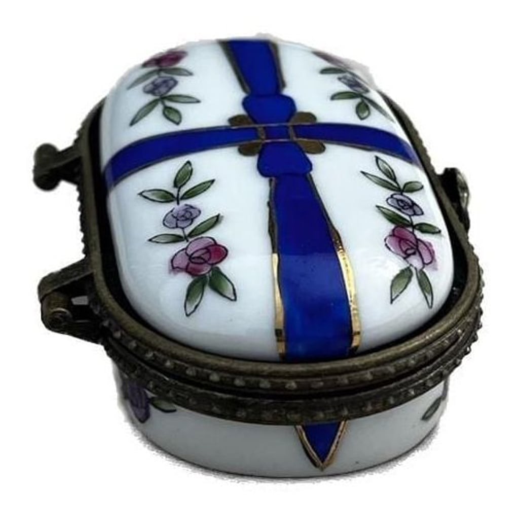 Vintage CBK LTD. Brass Hinged Porcelain Trinket Box