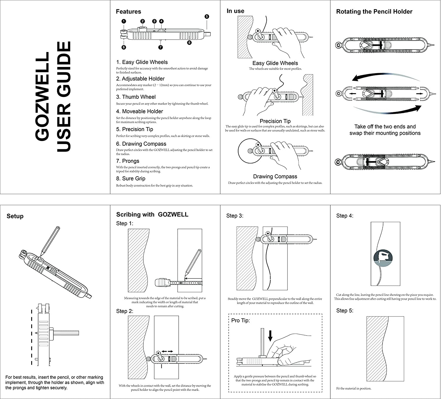 Precise Contour Scribe Tool with Lock for Pencil - Woodworking Edge Corner Measu
