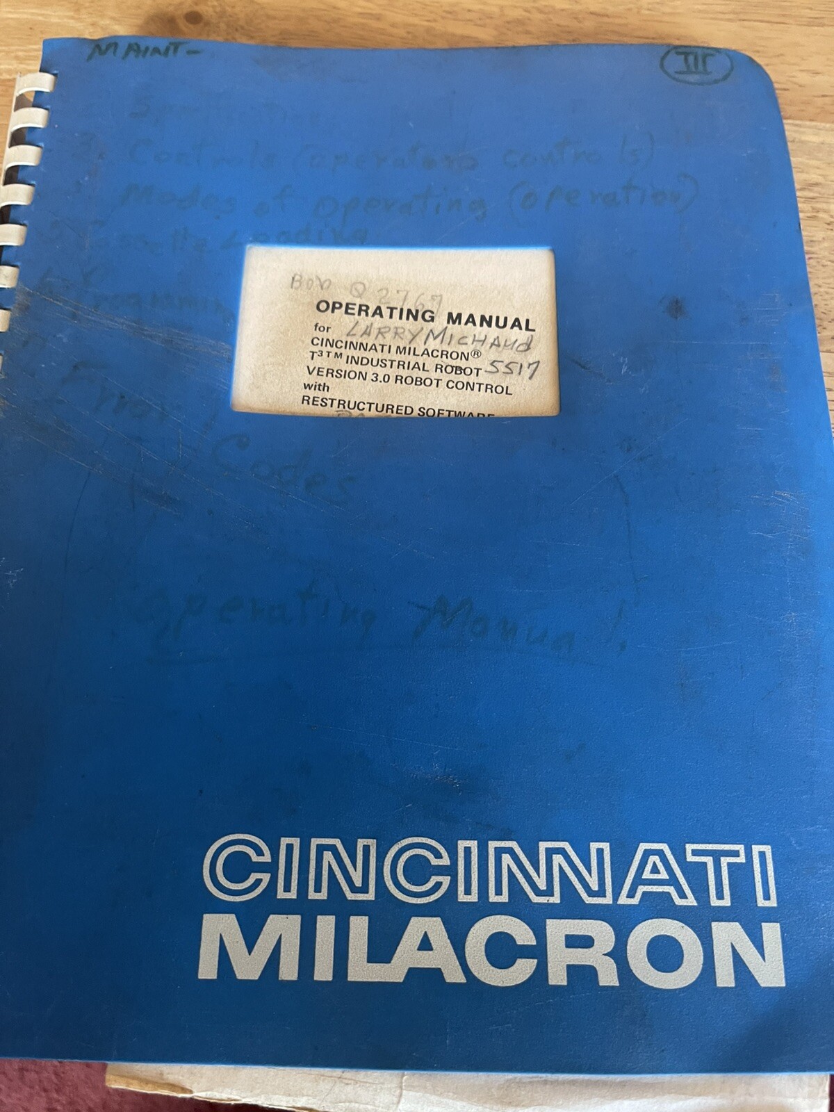 Cincinnati Milacron OPERATING Manual  for T3 Industrial Robot Version 3.0