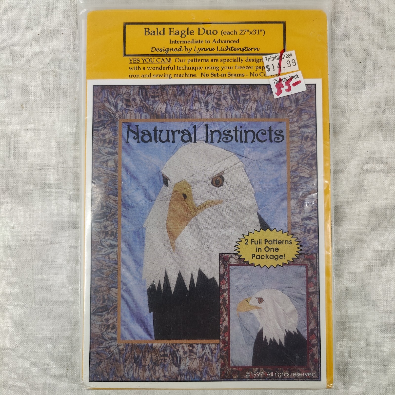 Bald Eagle Duo Bird Animal Nature Quilt Pattern Template 27" x 31" 1997
