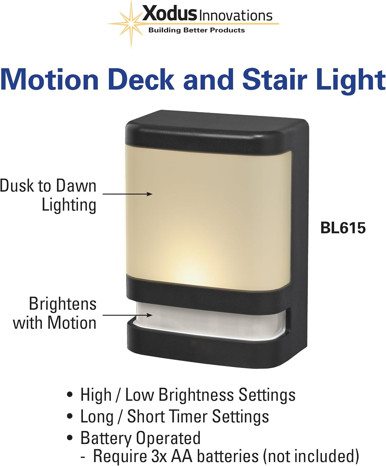 Xodus Battery Operated LED Deck & Stair Light, Motion Sensor, Black, 3 Pack | Il