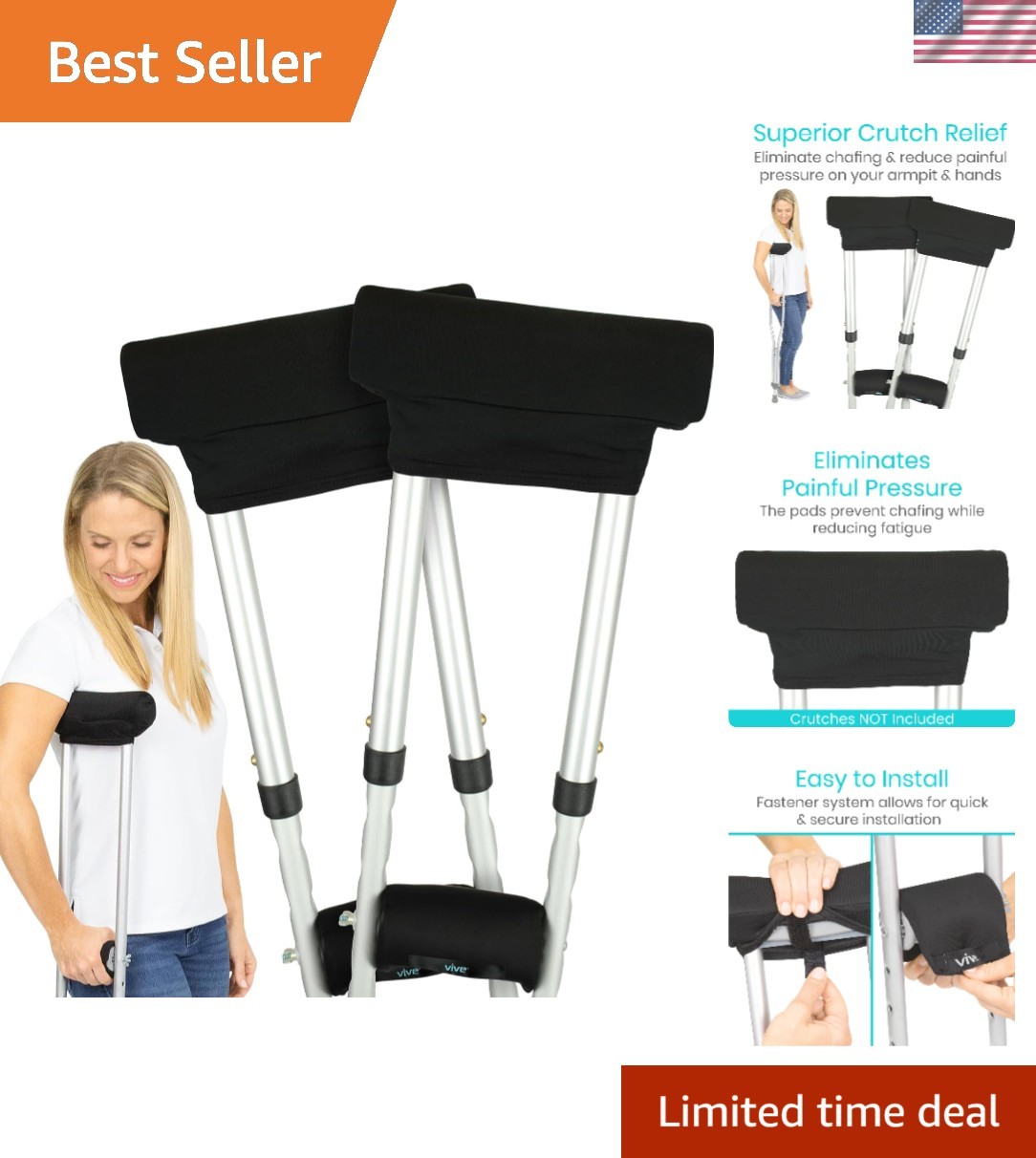 Crutch Pads & Hand Grips - Comfortable, Breathable | Machine Washable Padding...