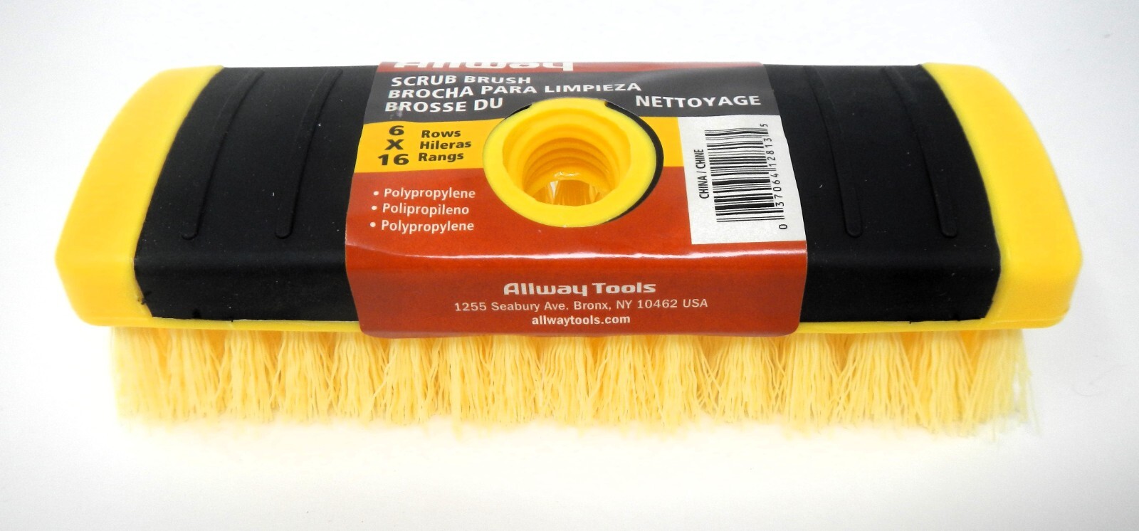 ALLWAY SBR6 Heavy-Duty 6 Row Polypropylene Scrub Brush with Pole Socket 4pk