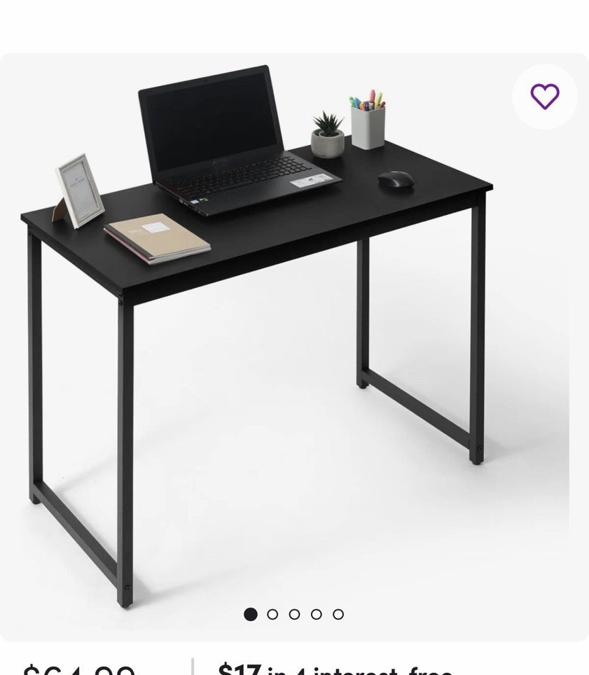 Wrought Studio Black Modern Writing Desk Metal Freestanding 39.5x19.7x29.5"