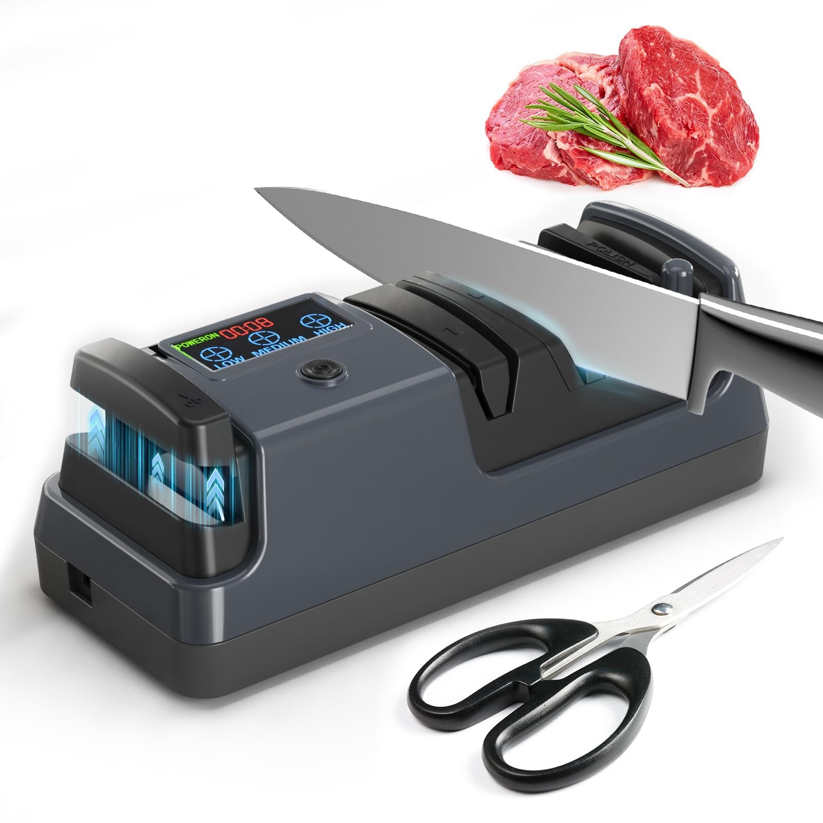 5 in 1 Electric Knife Sharpener with LCD Screen,3 Rotational Speed Adjustable