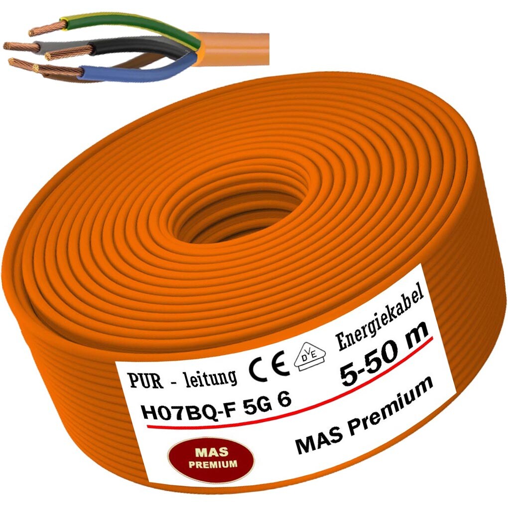 5-50 m PU cable H07BQ-F 5G6 OR device connection cable construction site cable