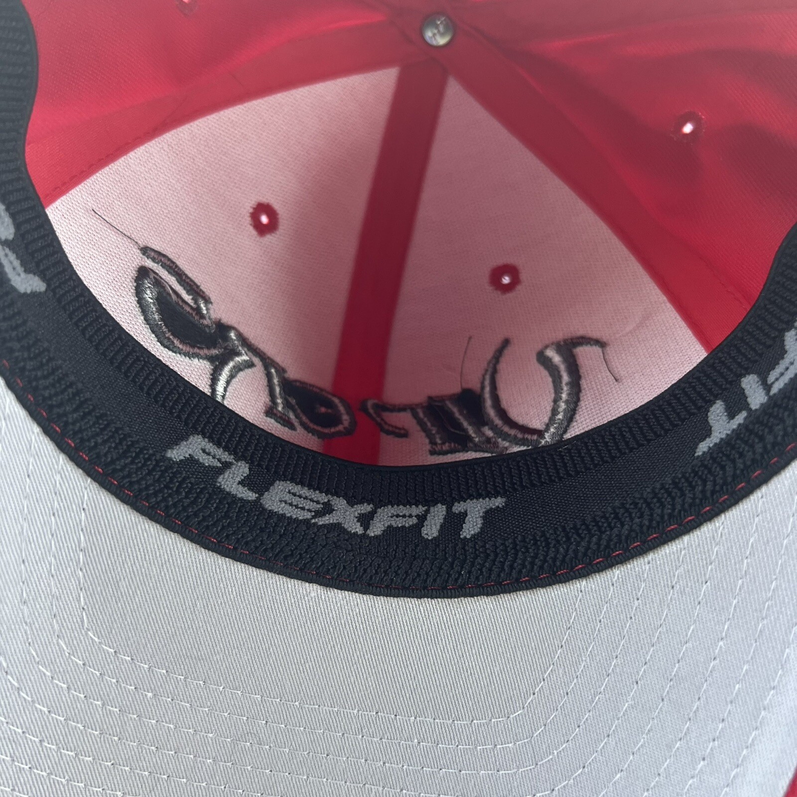 Vipers Script in Gray on Red Hat Cap Yupoong S-M Flex Fit EUC