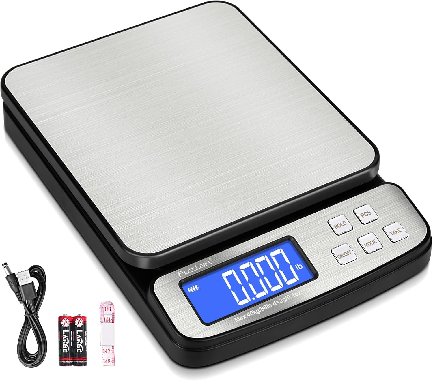Fuzion Digital Shipping Postal Scale - 88Lb X 0.1Oz, Stainless Steel Platform, 5