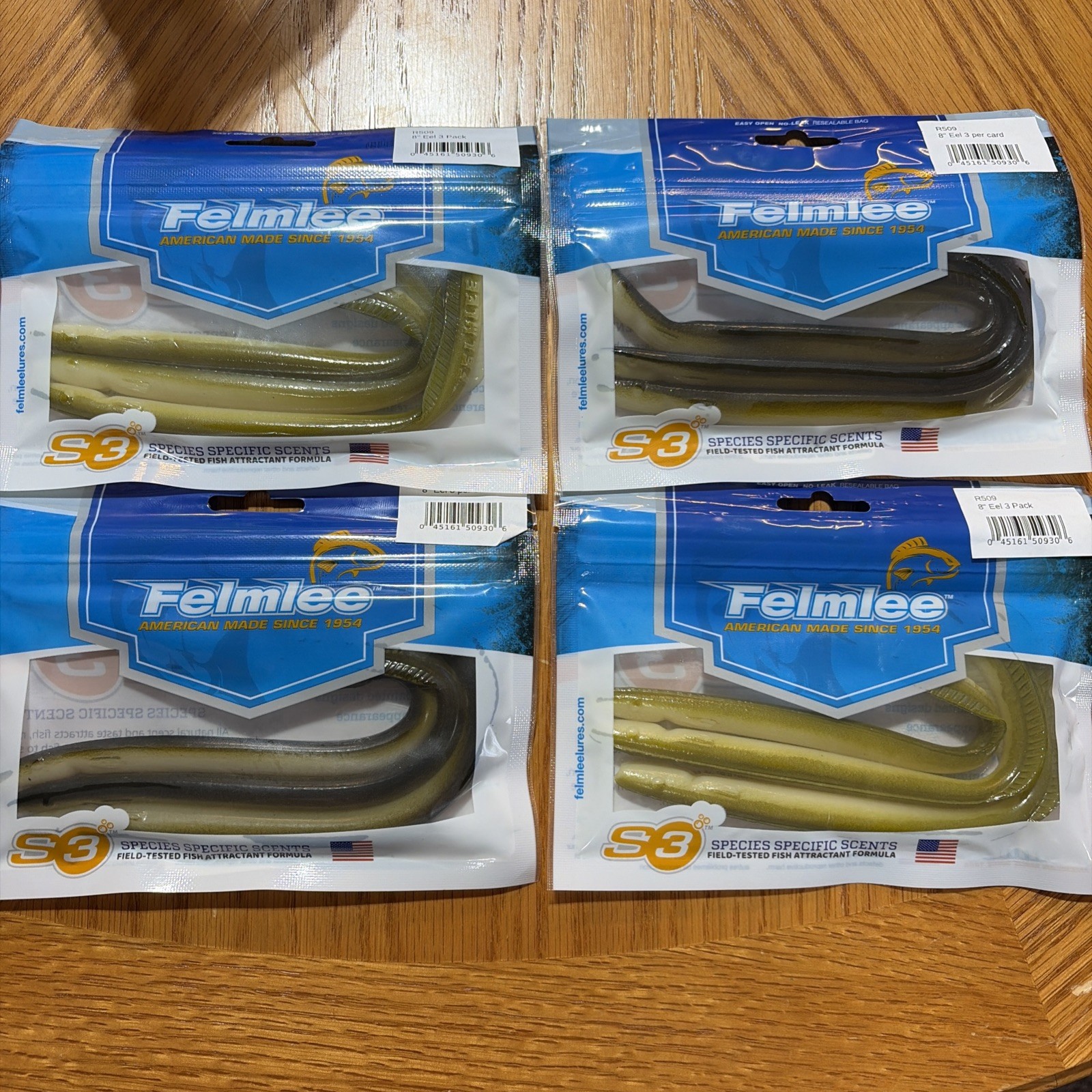 4 Packs Felmlee 8” Eel Lures 3 Unrigged In Each Pack R509