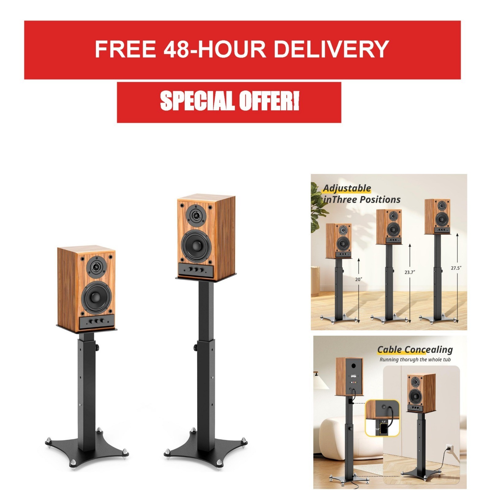 GZGDLJQ Adjustable Bookshelf Speaker Stands 20-27.5 Inch Heavy Duty