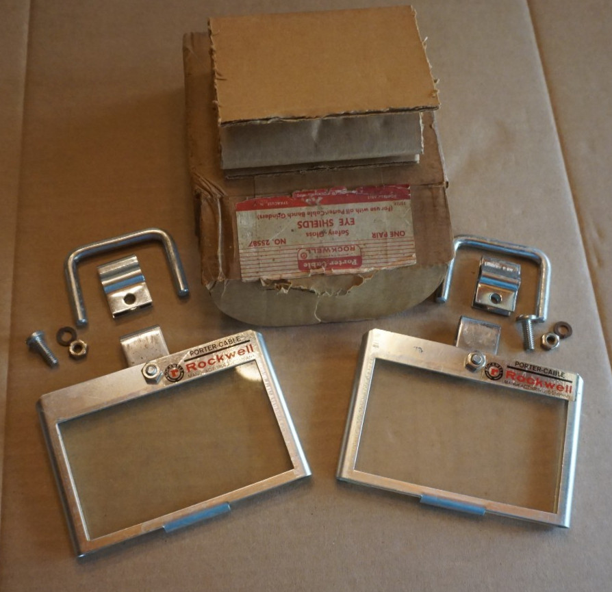 Super Vintage PORTER-CABLE/ROCKWELL-PAIR Of Safety GLASS Eye SHIELDS & Hardware