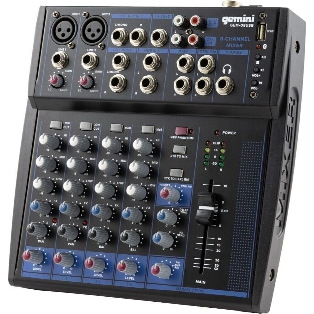 Gemini Pro Audio Equipment 8 Channels Live Studio Bluetooth Unpowered Mixers DJ