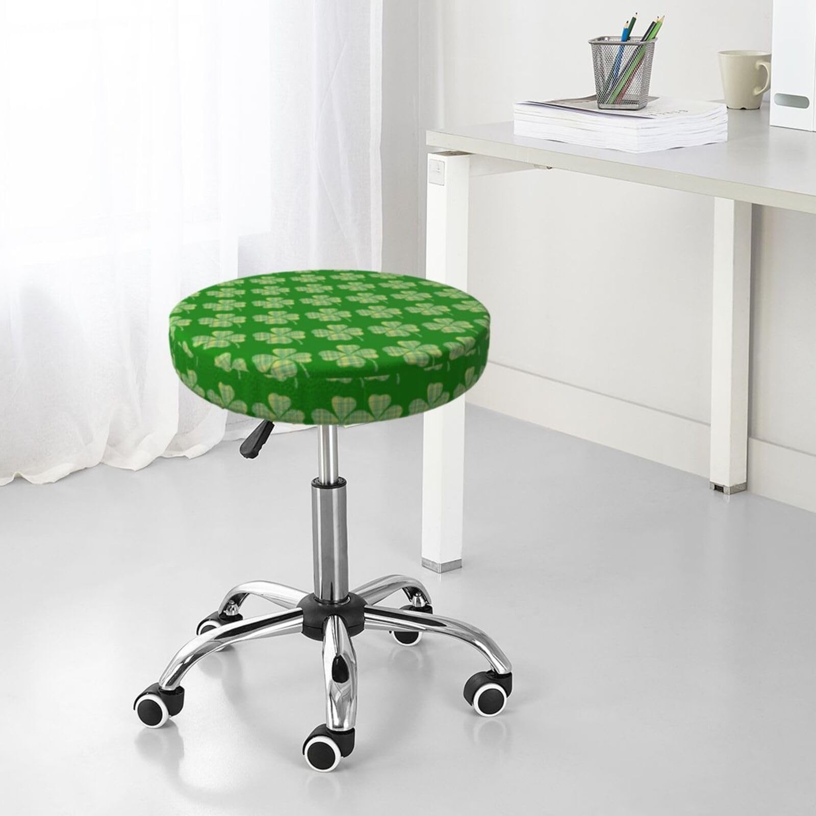 Stool Covers Plaid Shamrocks Clover Round Bar Stool Slipcover with Elastic So...