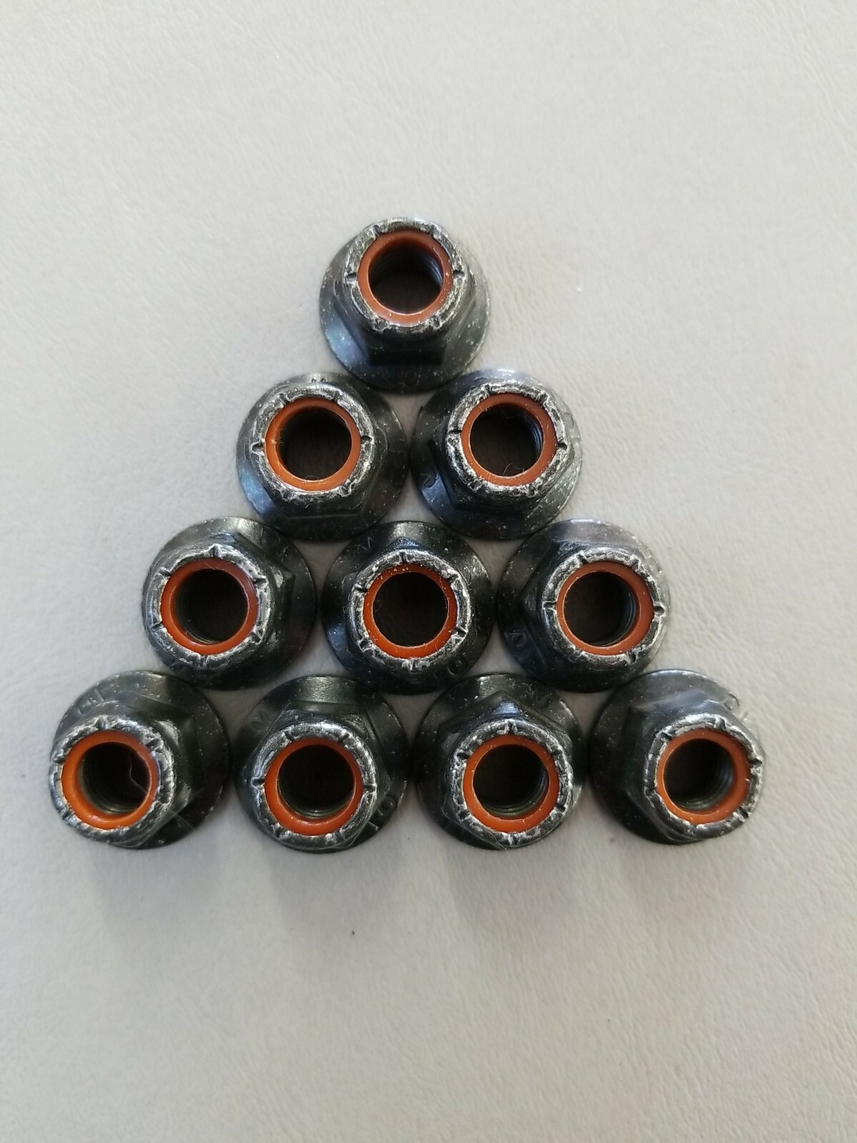 (10) M10x1.5 Hex Flange, Nylon Insert Lock Nuts CL10.9 Black Zinc