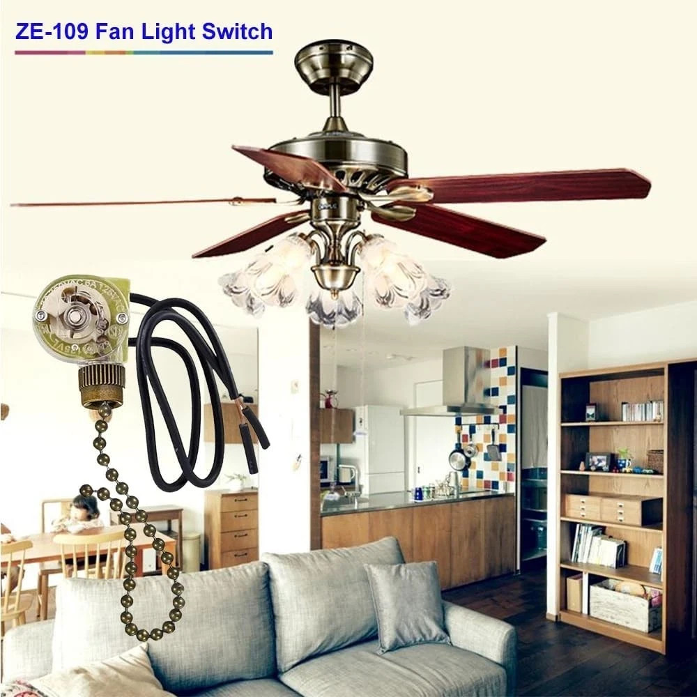 Ceiling Fan Light Switch Zing Ear ZE-109 E89885 Two-Wire Light Switch with Pull